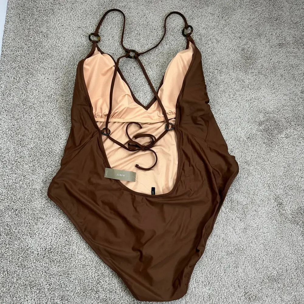 NEW J.Crew O-ring V-neck one-piece Swimsuit Size 22 Brown Plus Size